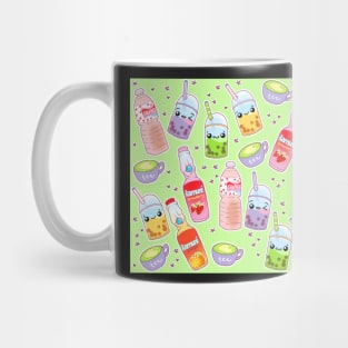 Colorful Kawaii Drinks on Green Mug